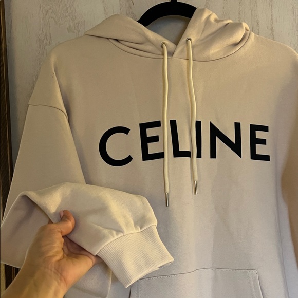 Celine Beige Hoodie with Black Logo - Picture 4 of 9